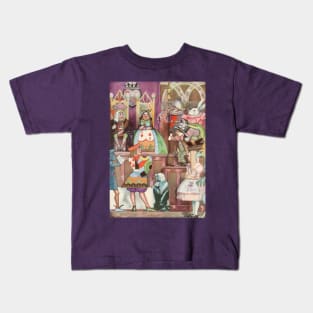 Vintage Alice's Adventures in Wonderland Trial Scene with the Queen of Hearts Kids T-Shirt